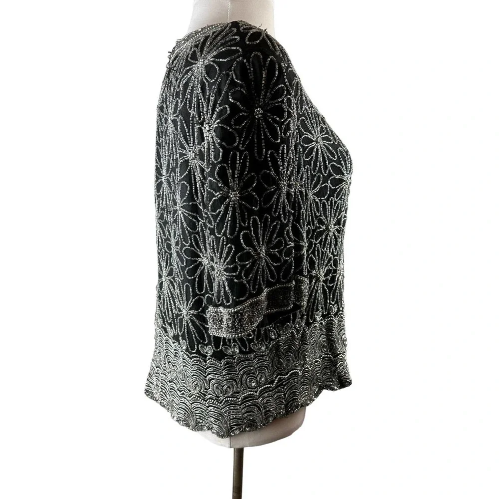 *Flawed* Vintage Laurence Kazar Silk Beaded Embellished Top Black Plus Size 3X - Picture 4 of 12